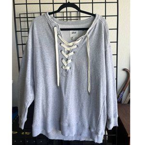 Women Size Large Sexy Crossover Hoodie Sweatshirt Long Sleeve Crop Top Pullover